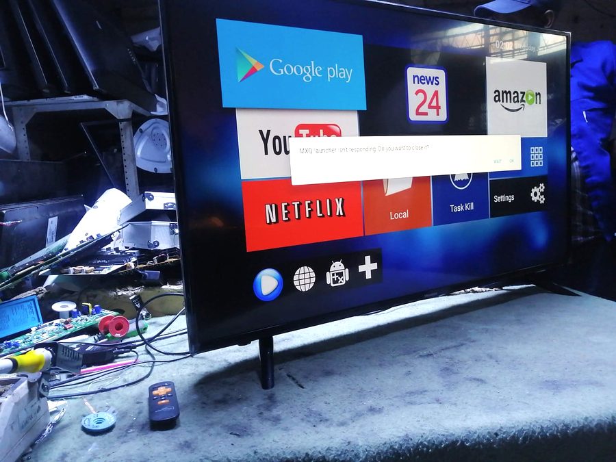 Repaired smart TV powered on and running its apps